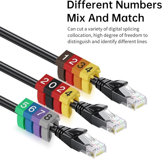 Walfront Digital Number Tube Wire Number Label Tube Cable Marker Wire Numbering Marker Colorful Cable Straps Coded Clip on Plastic Cable(150PCS KCM-1.5MM 1.5square)