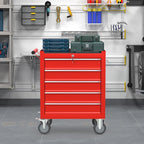 5 Drawers Rolling Tool Chest, Large Capacity Metal Tool Box with Wheels and Drawers, Tool Storage Cabinet with Keyed Locking, Tool Organizer Box for Garage, Workshop, Warehouse (Red)
