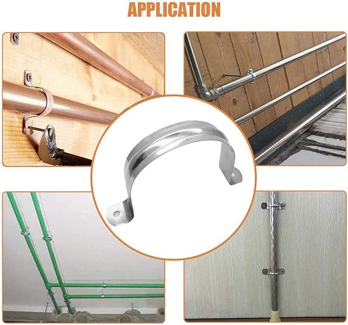 30 Pcs 1-1/2inch Rigid Pipe Strap,Two Hole Stainless Steel Strap U Bracket, Widened Tube Strap Tension Clip Assortment Kit Heavy Duty Pipe Clamp for Pipe Fixing（50mm）