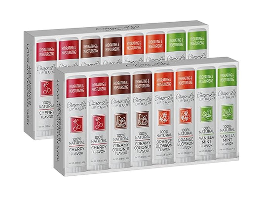 100% Natural Lip Balm Set, Hydrating and Moisturizing Beeswax Natural Flavor Assortment, Lip Moisturizer for Dry Lips, Cocoa Butter, Petroleum Free, 8 Count, 2 Pack-VeraVaultWomen