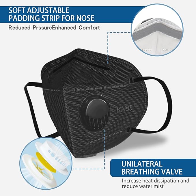 Dust Masks 20PCS, 7 Layers Filter Cover Against PM2.5 Sport Face Mask with One Breathing Valves