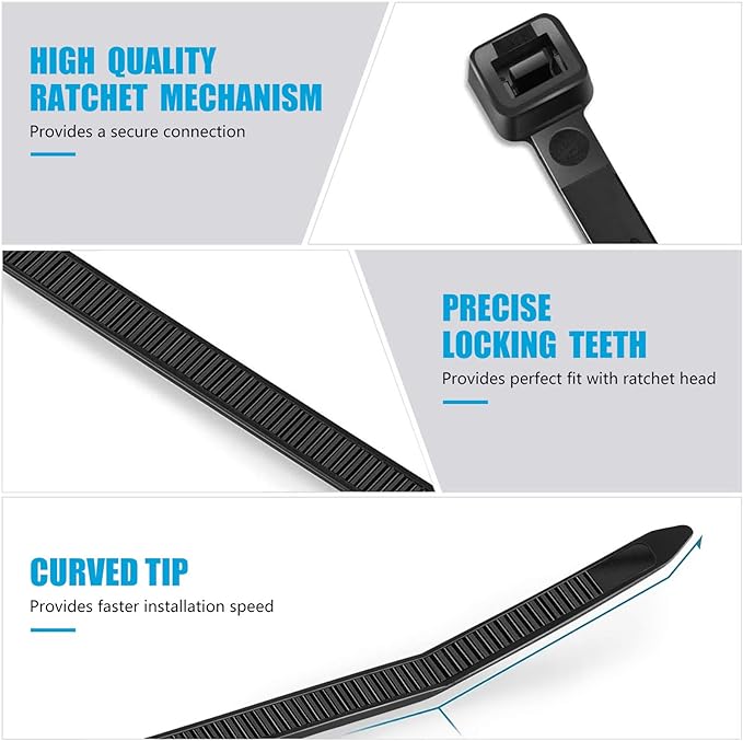 Industrial Zip Ties Heavy Duty with 250 lbs Tensile Strength, 11.6 inch, Electrical Cable Ties Heavy Duty, 50 Pieces, Wide and Thick Zip Ties, by Karoka