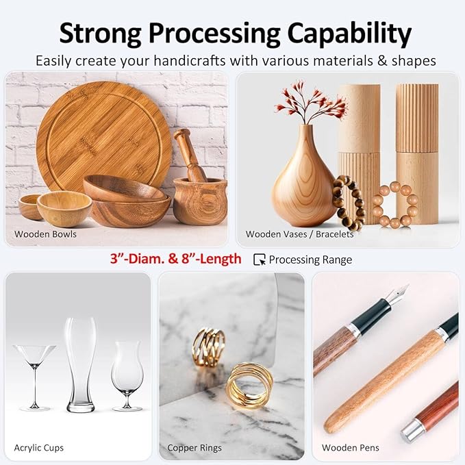 Mini Lathe, WM101A-Plus Mini Wood Lathe Machine, 24VDC 96W Power Lathe, Small Benchtop Lathe with Wood Turning Lathe Tools Kits, Infinitely Variable Speed, Professional for DIY Woodworking