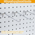 Funrous 100 Pack Peg Board Hooks Stainless Steel Pegboard Hooks Shelving Display Hanging Peg Board Holders for 1/8 and 1/4 Garage Storage Tools Organizer(6 Inch)