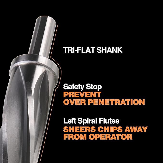 1-1/16" Bridge/Construction Reamer, M2 HSS Taper Chucking Reamer Drill Bit for Steel Alloy Aluminum Metal Wood Plastic, 1/2” Shank Chuck, Spiral Flutes, to Enlarge/Align Holes