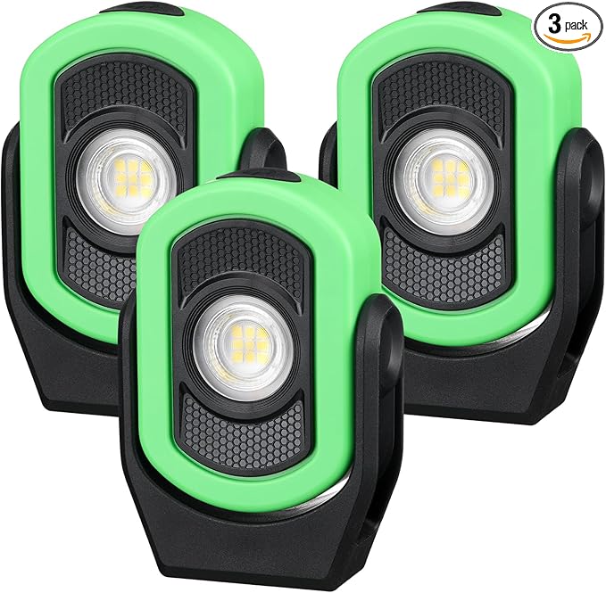 Retisee 3 Pcs 720 Lumens Magnetic Work Light USB Rechargeable LED Flashlight Portable Inspection Light for Car Repair Emergency Lighting Mechanics Workshop (Green)