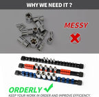 ALOANES 3 PC ABS Socket Organizer, 1/2 inch, Drive Socket Rail Holders, Heavy Duty Socket Racks, Black Rails with Blue Clips