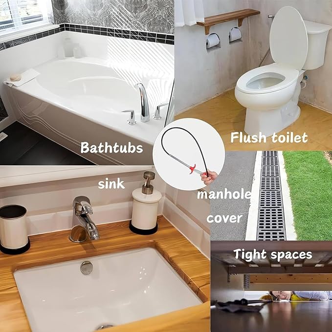 Flexible grabberDrain Snake Tool - The Ultimate 76inch Flexible Grabber for Hair, Unclog Any Drain in Minutes! Gunk & Debris in Sinks, Showers & Tubs. No More Chemicals, Just Quick Results!