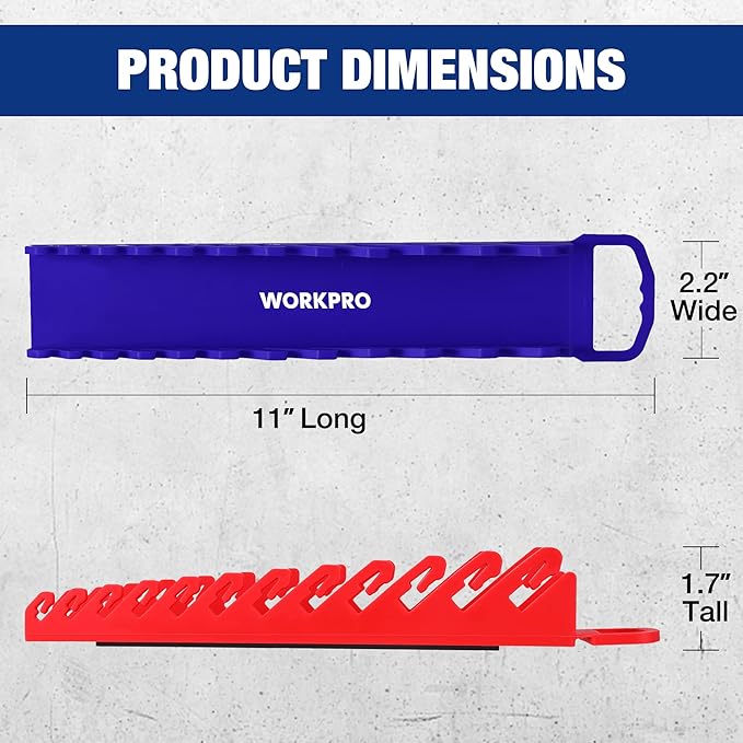 WORKPRO 2-Pack Magnetic Wrench Organizer, 12-Piece Gripper Wrench Holder for Stubby or Line Wrenches, Quality Wrench Rack Fits for SAE (1/4” to 15/16”) and Metric (6mm to 24mm), Flexible Teeth