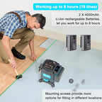 KEZERS Laser Level 360 Self Leveling,4 x 360 Laser Level with Screen Green Laser Level Line tool Leveling and Alignment Laser Tool with Pulse Mode for Construction and Picture Hanging,Remote Control