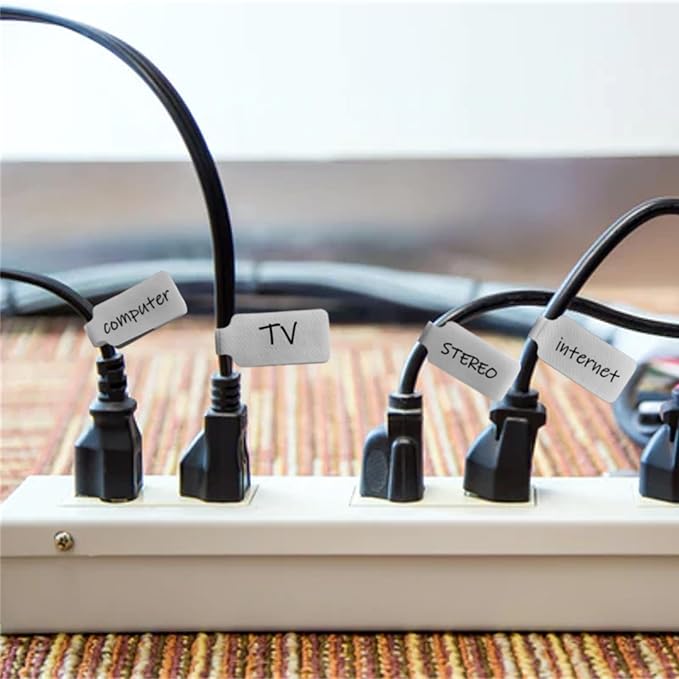 Mr-Label – 40 Pcs 0.78" x 3.54" Hook and Loop Cable Labels –Cord Tags – Upgraded Writable Cable Wraps for Clear Writing - Writable Wire Labels for Cable Management | Electronics Computers (White)