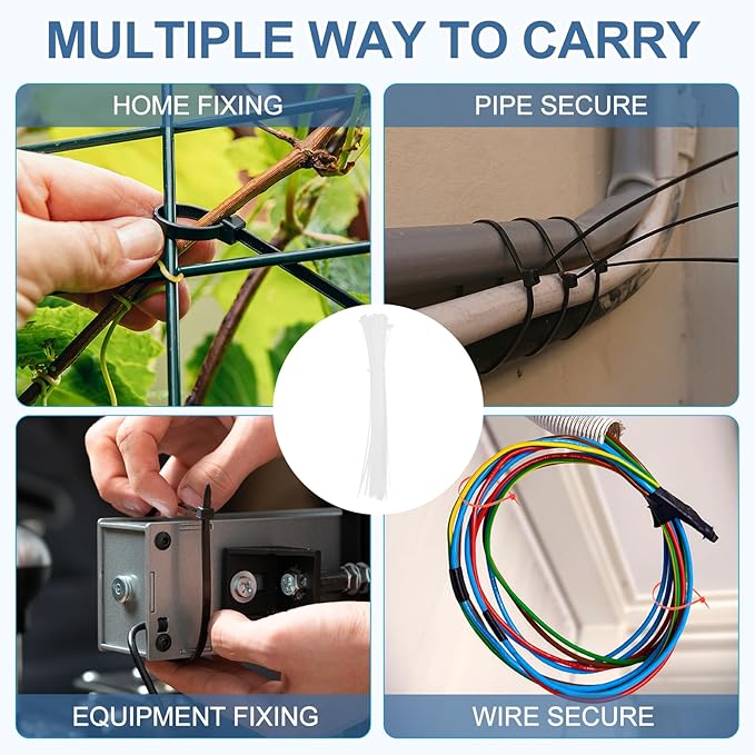 PATIKIL Cable Zip Ties 16 Inch, 100 Pcs Self-Locking Nylon Wire Tie Wraps Heavy Duty Cord Management with 50 lbs Tensile Strength for Indoor and Outdoor, White (0.2" W)