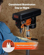 VEVOR Benchtop Drill Press, 3.2 Amp and 5-Speed Adjustable Drill Press with 10 in Swing, Cast Iron Frame, Worktable Tilts 0-45°, Ideal for Drilling Wood & Metal