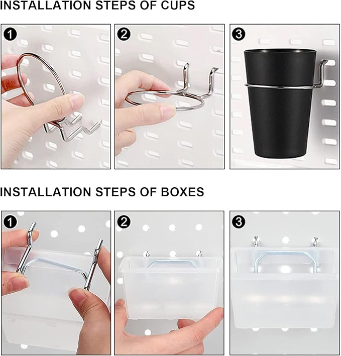 20 PCS Pegboard Cups Pegboard Bins Set, Pegboard Wall Organizer with Hooks and Loops, Pegboard Wall Containers Clear Peg Hooks Assortment Organizer Accessory for Garage Storage