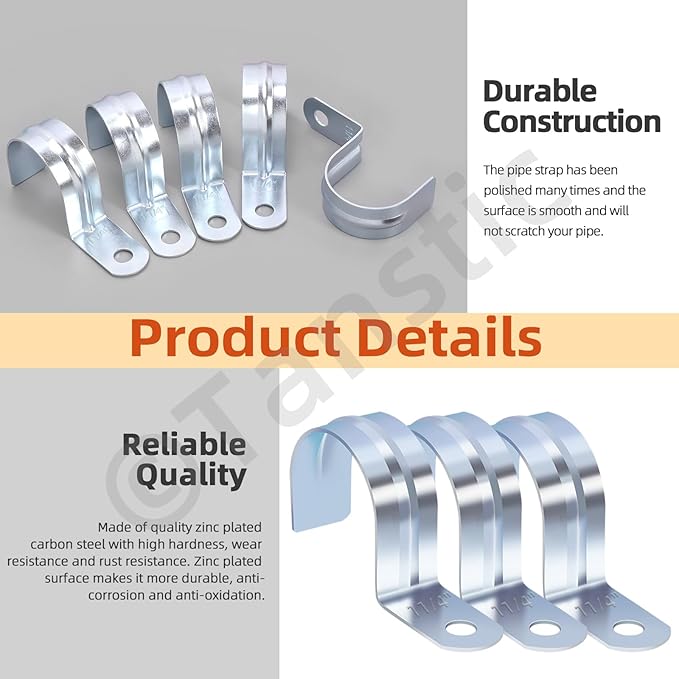 Tanstic 30Pcs 1-1/4 Inch EMT Pipe Strap Zinc Plated Steel One Hole Strap Conduit Clamp Rigid Pipe Strap for Pipe Fixing