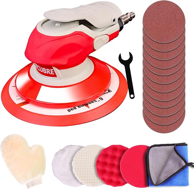 5/6 Inch Pneumatic Orbital Air Sander High-Speed DA Sander for auto body/Ideal for Woodworking, Auto Polishing, and Metal Sanding (6 inch) (6 inch)
