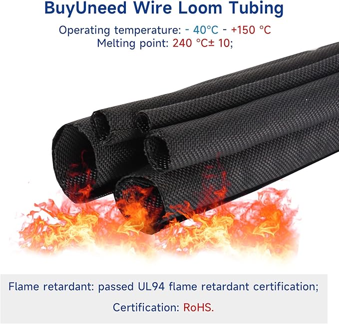Black Braided Cable Management Sleeves Wire Loom Tubing Cord Protector Self-Wrapping (1“-30Feet)