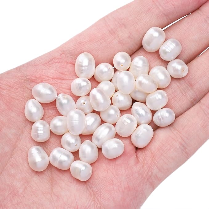 Natural Pearl Beads Rice 8-9mm White Freshwater Cultured Loose Gemstone Beads for DIY Jewelry Making 13.8''/Strand HQ