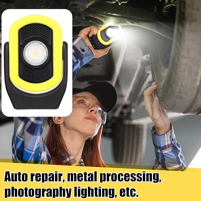 Retisee 2 Pcs 720 Lumens Magnetic Work Light USB Rechargeable LED Flashlight Portable Inspection Light for Car Repair Emergency Lighting Mechanics Workshop (Yellow)