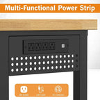 70" Heavy Duty Solid Wood Work Bench with Pegboard, Adjustable Height Workbench with Wheels and Power Outlets, 2000 LBS Capacity Work Table for Garage, Workshop, Office, Home