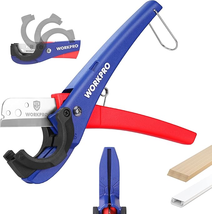 WORKPRO PEX Cutter, Hose Cutter with 1/8"-1-5/8" Cutting Capacity, specific angle(30°, 45°) for cutting rectangular cord cover, Tubing Cutter for PPR, PE, PP, Suitable for Home and Plumbing Repairs