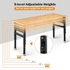 60" Heavy-Duty Adjustable Workbench for Garage, Rubber Wood Shop Table W/Double Pegboards & Drawer,Hardwood Workstation Weight Capacity Over 2000 Lbs