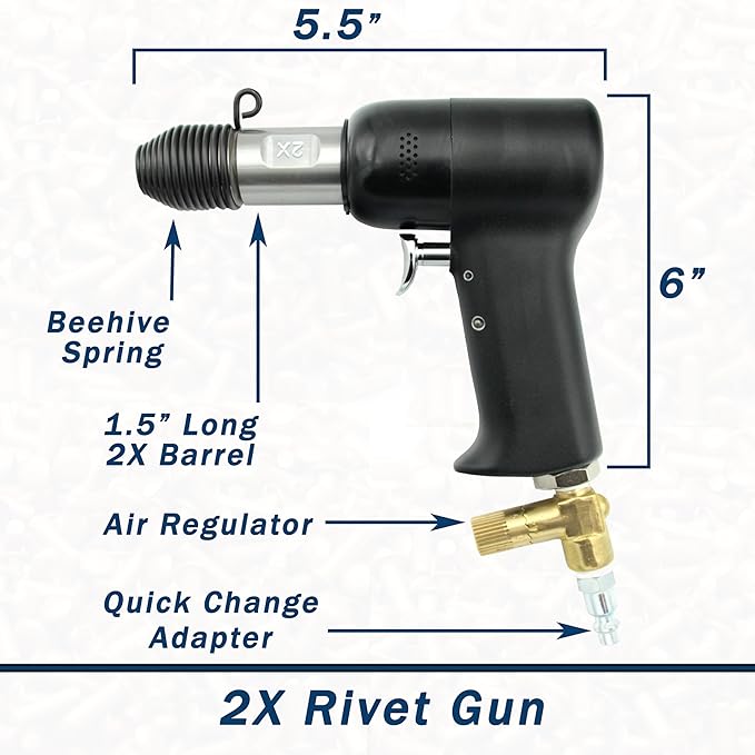 Wicks Aircraft 2X Deluxe Rivet Gun Set, Includes: 2X Rivet Gun, 4 Bucking Bars, 10 Rivet Sets, and Air Tool Oil.
