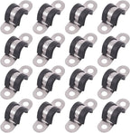 Glarks 16Pcs 12MM 2 Hole U-Tube Strap Clamp Set - 304 Stainless Steel Rubber Cushion Rigid Pipe Strap U Bracket Assortment Kit For Pipe Fixing