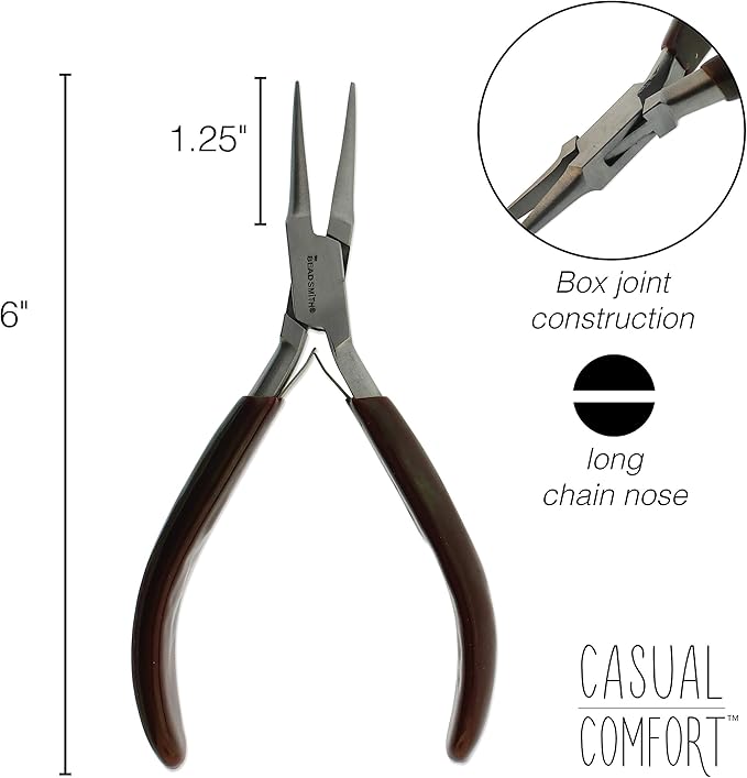 The Beadsmith Casual Comfort Long Chain Nose Plier - 6 inches (152mm)- Pvc Handle - European Design & Quality, Tool for Jewelry Making