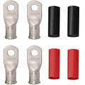 0 Gauge Tinned Copper Lugs 4 PCS 1/0 AWG - 5/16'' Cable Lugs Wire Lugs UL Listed 0 Gauge Ring Terminals Battery Cable Ends Heavy Duty Closed End Crimp Lugs with 4 PCS 3:1 Heat Shrink Tubing