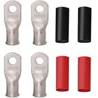 0 Gauge Tinned Copper Lugs 4 PCS 1/0 AWG - 5/16'' Cable Lugs Wire Lugs UL Listed 0 Gauge Ring Terminals Battery Cable Ends Heavy Duty Closed End Crimp Lugs with 4 PCS 3:1 Heat Shrink Tubing