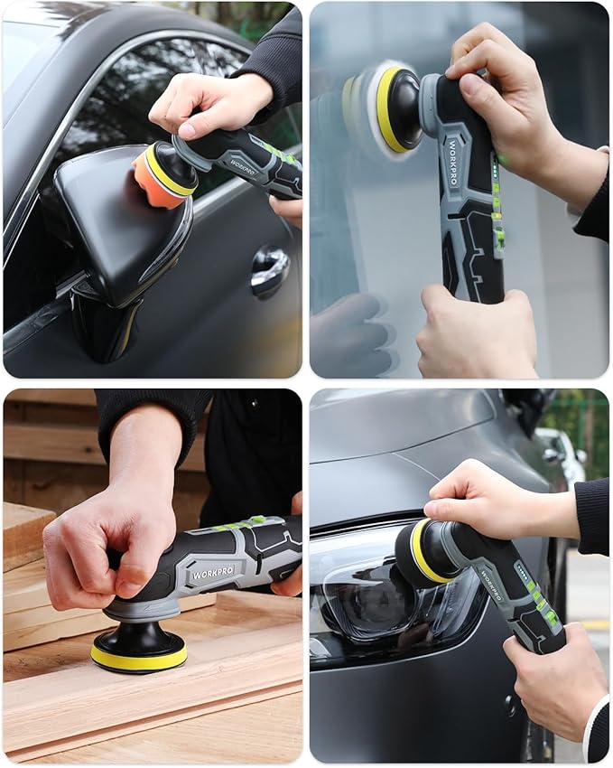 WORKPRO Cordless Mini Buffer Polisher, 12V Buffer Polisher for Car Detailing, 5 Variable Speed Up to 3000RPM, Compact Cordless Polisher Kit for Waxing, DIY Projects, Furniture Polishing