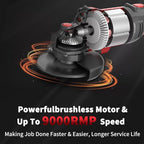 NAWIN Cordless Angle Grinder, 4-1/2 Inch Variable Speed Angle Grinder, Cordless Grinder With 2×7.5Ah Battery And Charger, 9000rpm Brushless Motor, Battery Angle Grinder Tool For Metal Wood（7.5Ah）