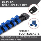ALOANES 3 PC ABS Socket Organizer, 1/2 inch, Drive Socket Rail Holders, Heavy Duty Socket Racks, Black Rails with Blue Clips