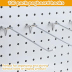 Funrous 100 Pack Peg Board Hooks Stainless Steel Pegboard Hooks Shelving Display Hanging Peg Board Holders for 1/8 and 1/4 Garage Storage Tools Organizer(8 Inch)