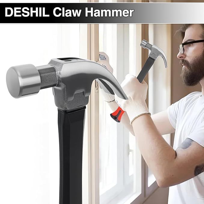 16OZ Claw Hammer with Fiberglass Handle, Drop Forged Claw Hammer, All Purpose Hammer, Smooth Face, Shock-Absorbing Grip