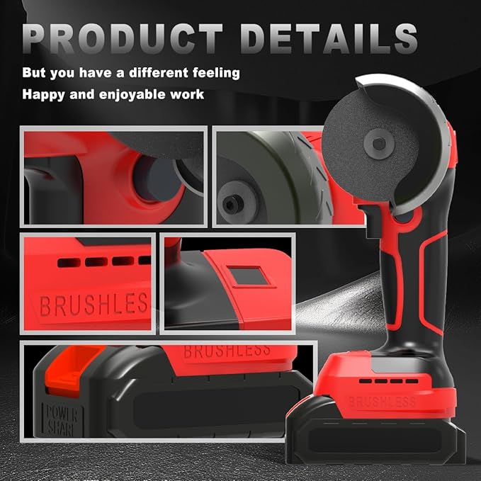 Brushless Cordless Angle Grinder Kit, 28000rpm Mini Electric Angle Grinding Tool with 2x21V 2000mAh Battery and 6-Cutting Discs, Grinder Handheld Cutter for Metal Wood