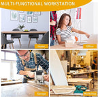 70" Adjustable Workbench on Wheels, 2000 LBS Heavy Duty Work Table with Power Outlets & Pegboard, Rubber Wood Workstation for Garage, Workshop, Office, Home, Commercial