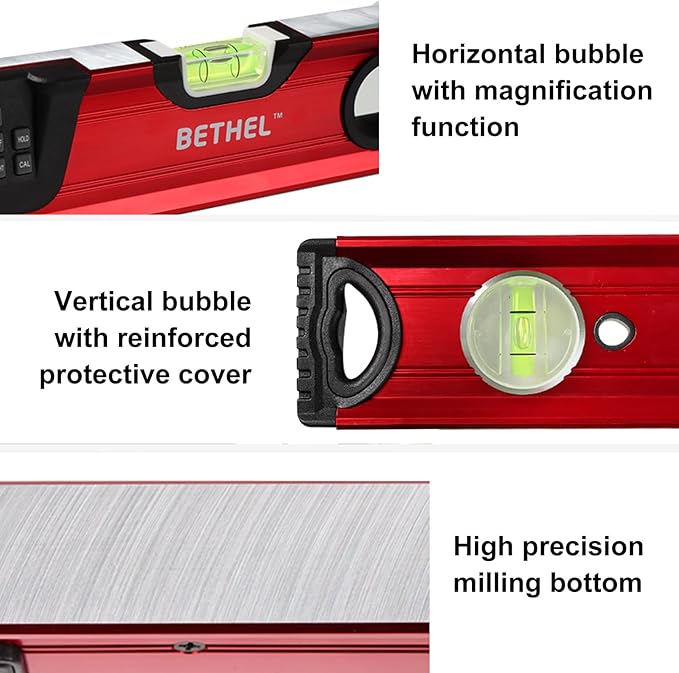 BETHEL Digital Level with LCD Display,24Inch Magnetic Digital Torpedo Level, Vertical & Horizontal Spirit Bubble Measuring Tools for Woodworking Construction Craftsman