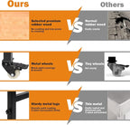 60" Adjustable Workbench for Garage, Rubber Wood Heavy Duty Workstation with Power Outlets & Wheels, 2000 LBS Load Capacity Hardwood Worktable for Workshop, Garage, Office, Home, Commercial