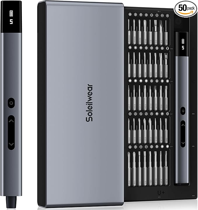 Mini Electric Screwdriver Set, Small Electric Precision Screwdriver with 5 Torque Levels, Max 0.75N.m, 500mAh Battery, 50-in-1 Cordless Power Screwdriver Kit for Laptop, Phone & Electronics Repair