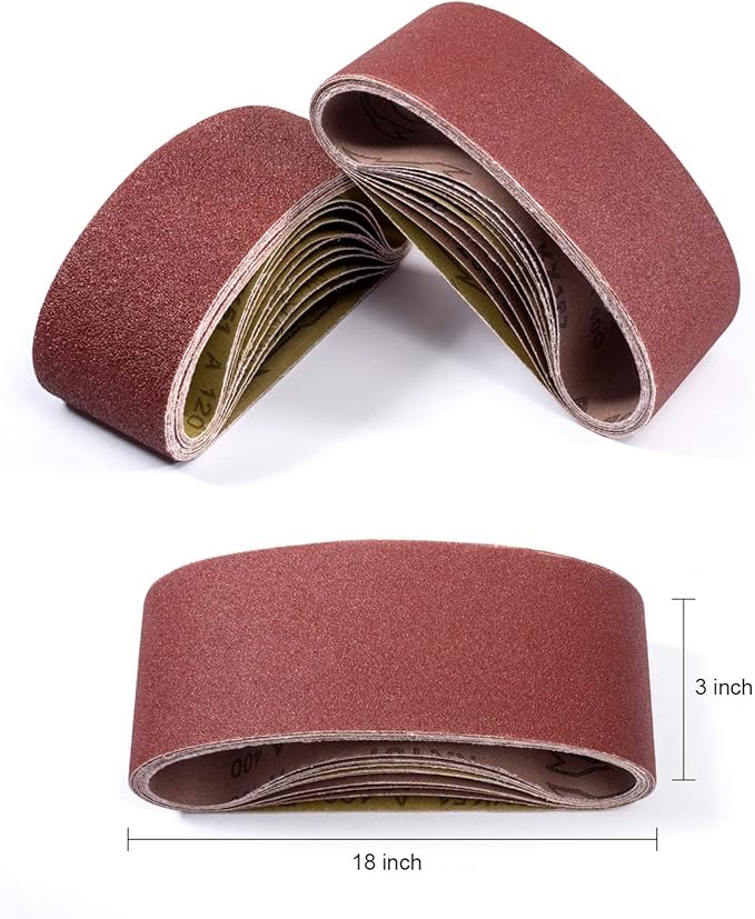 S SATC 3x18 Sanding Belts 20PCS Belt Sander Paper Aluminum Oxide (3 Each of 60/80/120/150/240/400 Grits & 2 of 40 Grits) Ideal for Wood Metal Paint Sanding