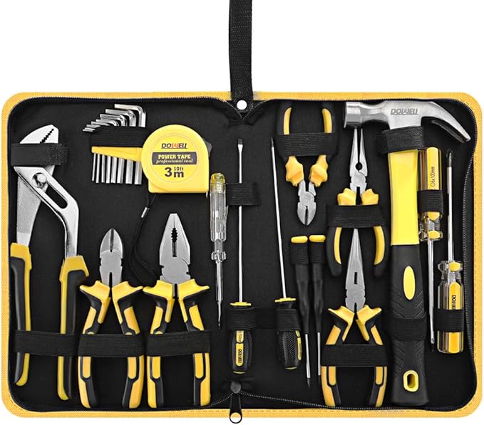 DOWELL 24 Pieces Homeowner Tool Set, Home Repair Hand Tool Kit with Portable Tool Bag