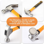 Hammer Set 4-Piece with Fiberglass Handle,1LB Dead Blow Hammer,16oz White Rubber Mallet,35mm Double-Faced Soft Mallet,16oz Claw Hammer for Flooring,Woodworking, Camping, Crafts