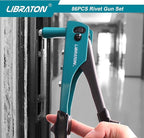 Rivet Gun, Rivet Gun Kit, Pop Rivet Gun, 80PCs Metal Rivets and 4 Drill Bits, Heavy Duty Hand Riveter, Rivet Gun Tool for Metal, Automotive, Blind Rivets 3/32" 1/8" 5/32" 3/16"