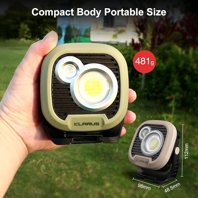 klarus WL3 Camping Light Magnetic Work Light, 1500 High Lumens, 13500mAh High Capacity, 6 Light Modes, Rechargeable Portable LED Lights for Work, DIY, Emergency Power Outage, Car Repair & Camping