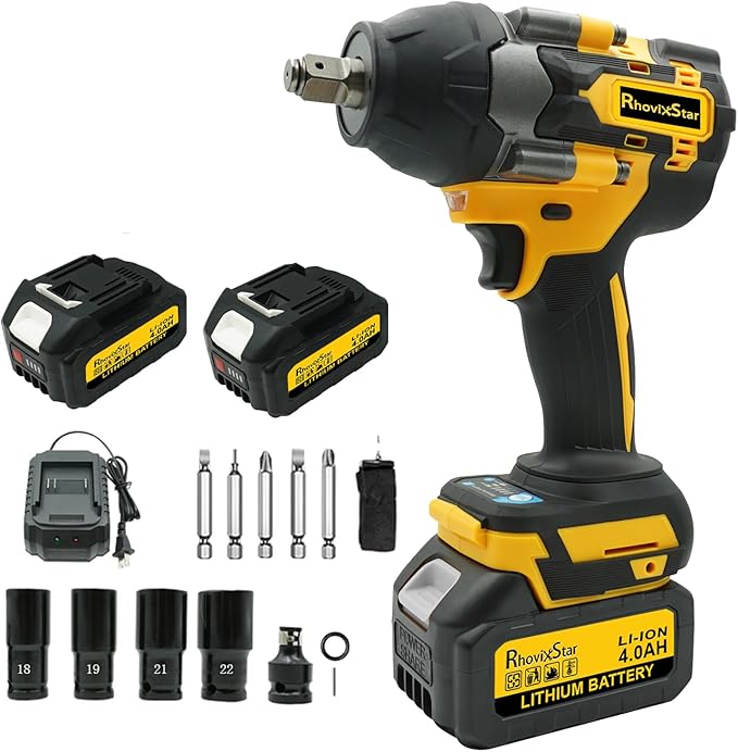 Rhovixster 1/2 Impact Gun, Cordless Impact Wrench Set, 1/2 Torque Impact, Brushless Motor High Torque Impact Guns with Battery and Charger