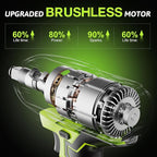 Yougfin Cordless Impact Wrench 1/2 with 550N.M High Torque & Brushless Motor, Power Impact Gun with Li-ion 4.0Ah Battery - Ideal for Automotive Repairs, Home Improvement, Green & Black