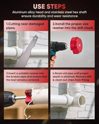 Saker PVC Pipe Reamer Kit, PVC Fitting Saver with 1-1/2inch,2inch,3inch,4inch Head, For SCH40, ABS Pipe,CPVC Perfect for Plumbing Repairs, Fits Standard 1/2" Drill