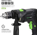 GALAX PRO 5Amp 1/2-inch Hammer Drill with 105pcs Accessories, Variable Speed 0-3000, Hammer and Drill 2 Functions in 1, 360°Rotating Handle, Depth Gauge, Carrying Case Included